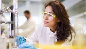 Petrochemical catalyst analyst working inside a lab.