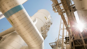 View from the ground outside of a refinery.