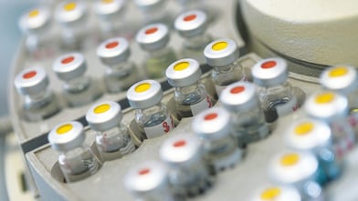vials of samples on an auto sampler