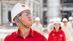 Crude oil processing worker at plant