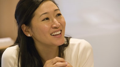 lady with smiley face