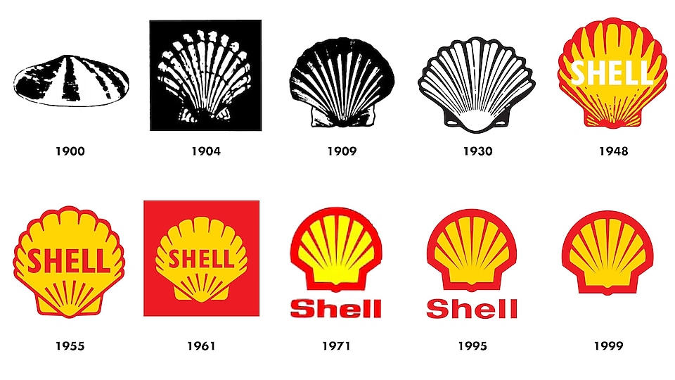 Image shows how the Shell emblems has changed from 1900 to current emblem