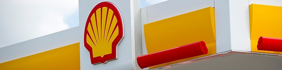 Shell service station canopy with Shell logo