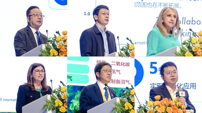 图注：6位主旨演讲嘉宾：（上排左起）贺克斌、许召元、Mallika Ishwaran；（下排左起）Selda Gunsel、王震、蒋辉