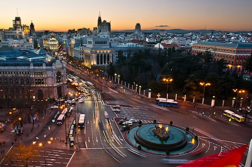 黄昏时分，Cibeles 广场的鸟瞰图