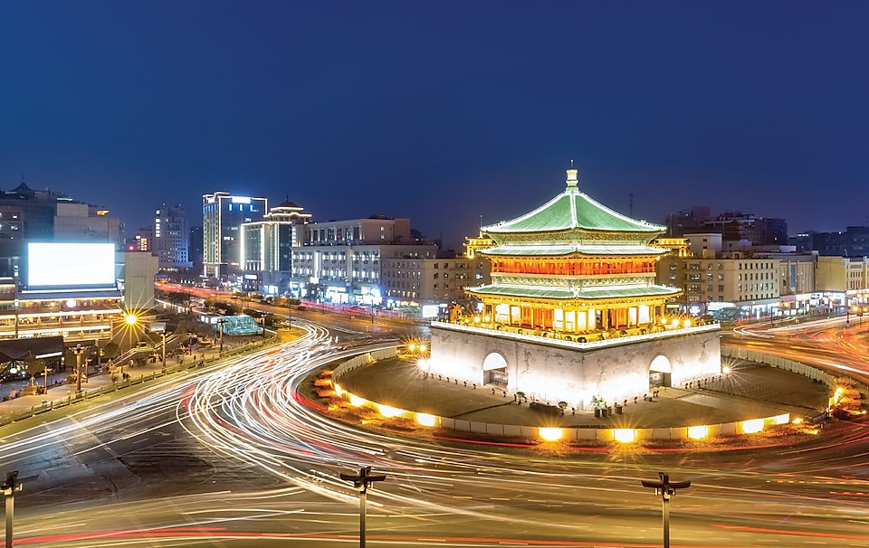 night view of xian bell tower
